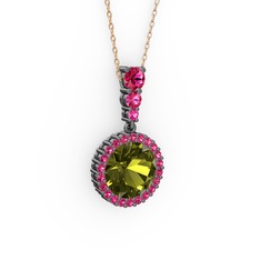 Lavinya Kolye - Peridot ve rodolit garnet 925 ayar siyah rodyum kaplama gümüş kolye (40 cm rose altın rolo zincir) #cquwjx