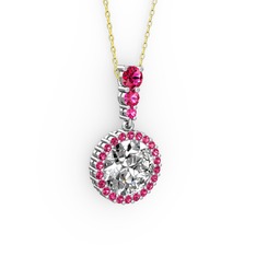 Lavinya Kolye - Swarovski ve rodolit garnet 8 ayar beyaz altın kolye (40 cm altın rolo zincir) #emnk3d