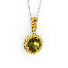 Lavinya Kolye - Peridot ve sitrin 8 ayar altın kolye (40 cm beyaz altın rolo zincir) #g6tql2