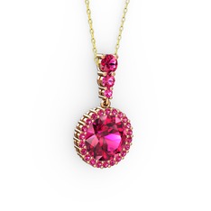 Lavinya Kolye - Rodolit garnet 18 ayar rose altın kolye (40 cm altın rolo zincir) #hk3ss0