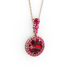 Lavinya Kolye - Garnet ve rodolit garnet 18 ayar rose altın kolye (40 cm rose altın rolo zincir) #idc1uw