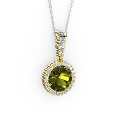 Lavinya Kolye - Peridot ve swarovski 925 ayar altın kaplama gümüş kolye (40 cm beyaz altın rolo zincir) #lc3p5o