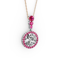 Lavinya Kolye - Swarovski ve rodolit garnet 18 ayar beyaz altın kolye (40 cm rose altın rolo zincir) #qm384n