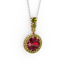 Lavinya Kolye - Garnet ve peridot 8 ayar rose altın kolye (40 cm gümüş rolo zincir) #u9qw7l