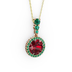 Garnet ve yeşil kuvars 925 ayar rose altın kaplama gümüş kolye (40 cm altın rolo zincir)
