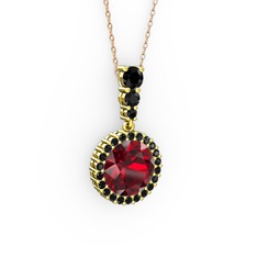 Lavinya Kolye - Garnet ve siyah zirkon 14 ayar altın kolye (40 cm rose altın rolo zincir) #v5jh3m