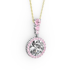 Lavinya Kolye - Swarovski ve pembe kuvars 925 ayar gümüş kolye (40 cm altın rolo zincir) #wgnui3