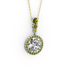 Swarovski ve peridot 925 ayar gümüş kolye (40 cm altın rolo zincir)