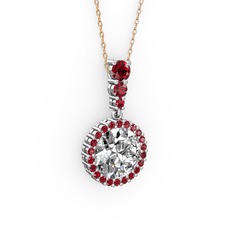 Lavinya Kolye - Swarovski ve garnet 8 ayar beyaz altın kolye (40 cm rose altın rolo zincir) #ytzo3l