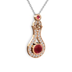 Lale Kolye - Kök yakut ve swarovski 18 ayar rose altın kolye (40 cm beyaz altın rolo zincir) #17725tl