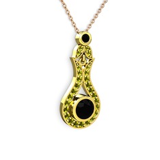 Lale Kolye - Siyah zirkon ve peridot 14 ayar altın kolye (40 cm rose altın rolo zincir) #17v0y68