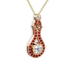 Lale Kolye - Swarovski ve garnet 8 ayar rose altın kolye (40 cm altın rolo zincir) #1cyevlt