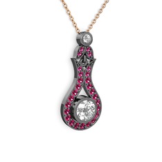 Lale Kolye - Swarovski ve rodolit garnet 925 ayar siyah rodyum kaplama gümüş kolye (40 cm rose altın rolo zincir) #1e2farf