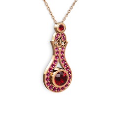 Garnet ve rodolit garnet 14 ayar rose altın kolye (40 cm gümüş rolo zincir)