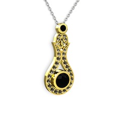 Lale Kolye - Siyah zirkon ve dumanlı kuvars 18 ayar altın kolye (40 cm beyaz altın rolo zincir) #1mq5fa6