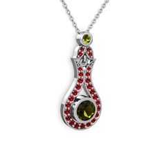 Peridot ve garnet 8 ayar beyaz altın kolye (40 cm beyaz altın rolo zincir)