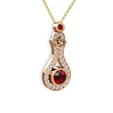 Garnet ve beyaz zirkon 925 ayar rose altın kaplama gümüş kolye (40 cm gümüş rolo zincir)