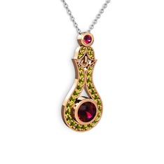 Lale Kolye - Rodolit garnet ve peridot 14 ayar rose altın kolye (40 cm beyaz altın rolo zincir) #1tm2608