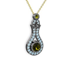 Lale Kolye - Peridot ve akuamarin 925 ayar siyah rodyum kaplama gümüş kolye (40 cm altın rolo zincir) #1w4efjf