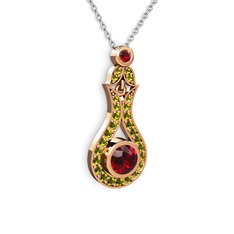 Lale Kolye - Garnet ve peridot 925 ayar rose altın kaplama gümüş kolye (40 cm beyaz altın rolo zincir) #1w87q5a