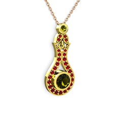 Peridot ve garnet 18 ayar altın kolye (40 cm rose altın rolo zincir)