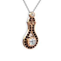 Swarovski ve siyah zirkon 14 ayar rose altın kolye (40 cm gümüş rolo zincir)