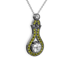 Lale Kolye - Swarovski ve peridot 925 ayar siyah rodyum kaplama gümüş kolye (40 cm gümüş rolo zincir) #isund2