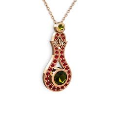 Lale Kolye - Peridot ve garnet 14 ayar rose altın kolye (40 cm rose altın rolo zincir) #ke23et