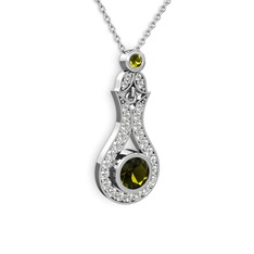 Lale Kolye - Peridot ve swarovski 14 ayar beyaz altın kolye (40 cm beyaz altın rolo zincir) #kl61z1