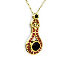 Lale Kolye - Siyah zirkon ve garnet 8 ayar altın kolye (40 cm altın rolo zincir) #leawaj