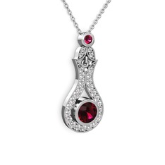 Lale Kolye - Rodolit garnet ve swarovski 925 ayar gümüş kolye (40 cm beyaz altın rolo zincir) #x7ekhp