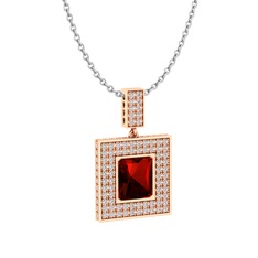 Garnet ve beyaz zirkon 18 ayar rose altın kolye (40 cm beyaz altın rolo zincir)