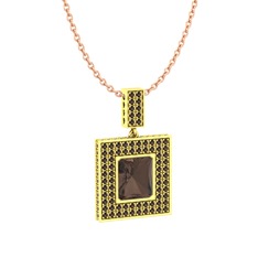 Albera Kolye - Dumanlı kuvars 8 ayar altın kolye (40 cm gümüş rolo zincir) #11ro3sy