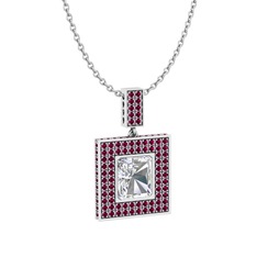 Albera Kolye - Swarovski ve rodolit garnet 14 ayar beyaz altın kolye (40 cm beyaz altın rolo zincir) #1a3l4pi