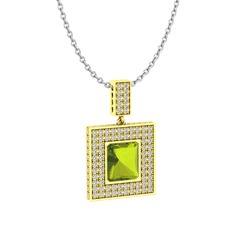 Albera Kolye - Peridot ve swarovski 925 ayar altın kaplama gümüş kolye (40 cm beyaz altın rolo zincir) #1b4n3cq