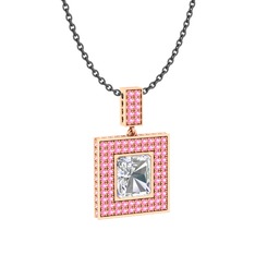 Swarovski ve pembe kuvars 18 ayar rose altın kolye (40 cm gümüş rolo zincir)