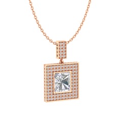 Swarovski ve pırlanta 18 ayar rose altın kolye (2.808 karat, 40 cm rose altın rolo zincir)
