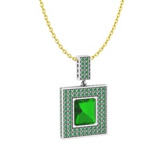 Yeşil kuvars ve kök zümrüt 925 ayar gümüş kolye (40 cm altın rolo zincir)