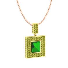 Albera Kolye - Yeşil kuvars ve peridot 8 ayar altın kolye (40 cm rose altın rolo zincir) #1jahvt8