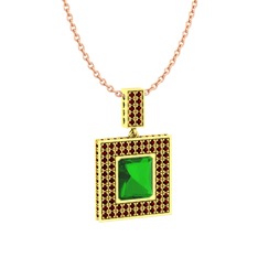 Albera Kolye - Yeşil kuvars ve garnet 8 ayar altın kolye (40 cm gümüş rolo zincir) #1kyx0ra