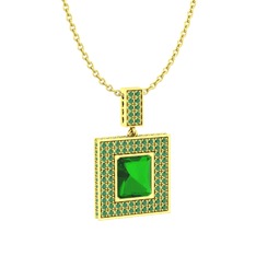 Albera Kolye - Yeşil kuvars ve kök zümrüt 8 ayar altın kolye (40 cm gümüş rolo zincir) #1kzry6s