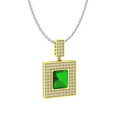 Albera Kolye - Yeşil kuvars ve pırlanta 14 ayar altın kolye (2.808 karat, 40 cm gümüş rolo zincir) #1mpe5ct