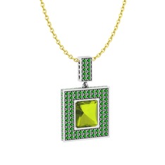 Albera Kolye - Peridot ve yeşil kuvars 18 ayar beyaz altın kolye (40 cm gümüş rolo zincir) #1mvro2x