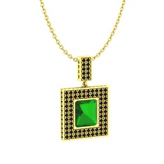 Albera Kolye - Yeşil kuvars ve siyah zirkon 18 ayar altın kolye (40 cm gümüş rolo zincir) #1nyh8iy