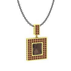 Albera Kolye - Dumanlı kuvars ve kök yakut 14 ayar altın kolye (40 cm gümüş rolo zincir) #1pvbb3f
