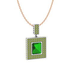 Albera Kolye - Yeşil kuvars ve peridot 925 ayar gümüş kolye (40 cm rose altın rolo zincir) #1tyccip