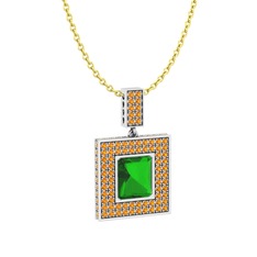 Albera Kolye - Yeşil kuvars ve sitrin 925 ayar gümüş kolye (40 cm altın rolo zincir) #1uxj67s