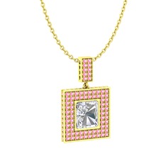 Swarovski ve pembe kuvars 8 ayar altın kolye (40 cm gümüş rolo zincir)