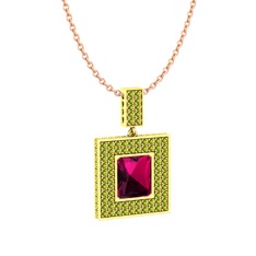 Albera Kolye - Rodolit garnet ve peridot 14 ayar altın kolye (40 cm rose altın rolo zincir) #31sigs