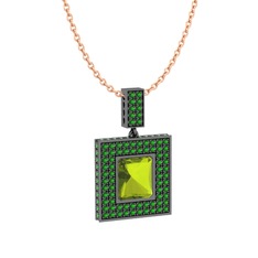 Albera Kolye - Peridot ve yeşil kuvars 925 ayar siyah rodyum kaplama gümüş kolye (40 cm rose altın rolo zincir) #519cjp